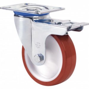 Rueda giratoria con freno POL Poliuretano inyectado Ø 100 mm.